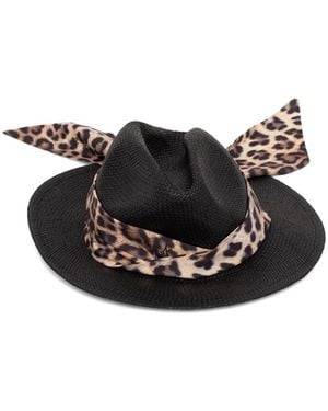 Liu Jo Leopard-Print-Foulard Fedora Hat - Black