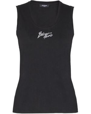 Balmain Logo Cotton Tank Top - Black