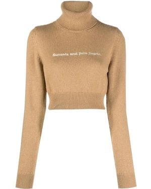 Palm Angels Cropped High Neck Jumper - Natural