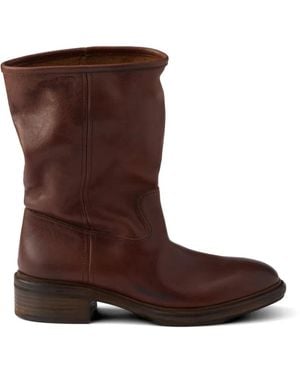 Prada Vintage-Effect Leather Boots - Brown