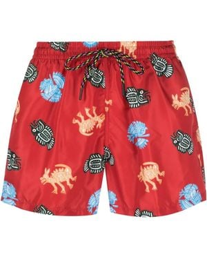 NOS Beachwear Graphic-Print Swim Shorts - Red