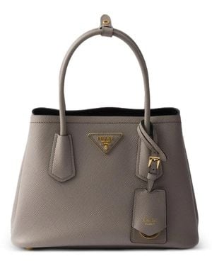 Prada Kleine Double Saffiano Leren Tas - Bruin