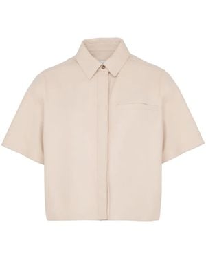 Yves Salomon Cropped Leather Overshirt - Natural