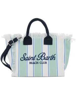 MC2 Saint Barth Colette Striped Frayed-Edge Tote Bag - Blue