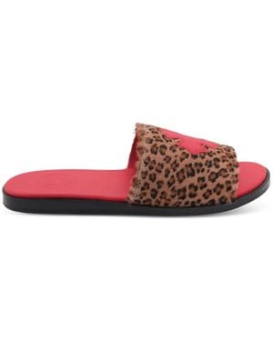 Chrome Hearts Plus Cross Leopard-Print Slides - Red