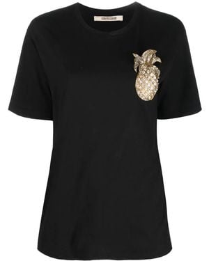 Roberto Cavalli T-Shirt Con Applicazione - Nero