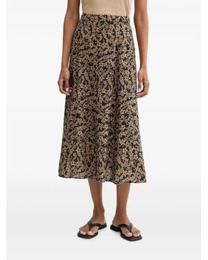 Marc O' Polo Floral-Print Flared Midi Skirt - Brown