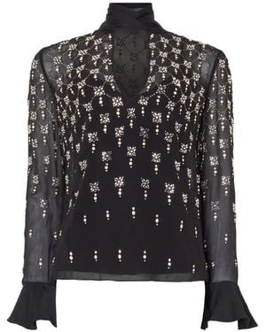 Temperley London Crystal-Embellished Pussy-Bow Blouse - Black