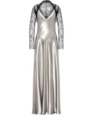 Alberta Ferretti Lace-Insert Satin Dress - White