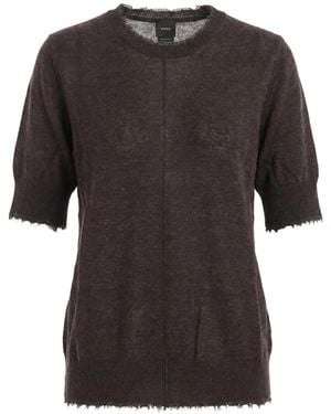 Pinko Frayed-Edges Short-Sleeve Sweater - Black