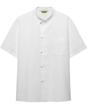 Shanghai Tang Seersucker Frog-Fastening Shirt - White