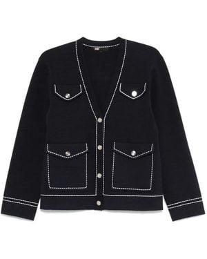 Maje Contrast-Stitch Cardigan - Black