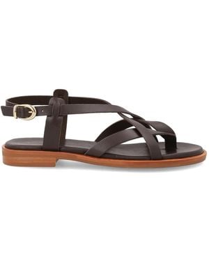 Frau Crossover-Strap Leather Sandals - Brown