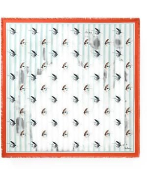 Mulberry Feather-Print Frayed Scarf - White