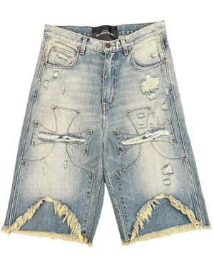 SEKRIT Chopper Distressed Denim Shorts - Blue
