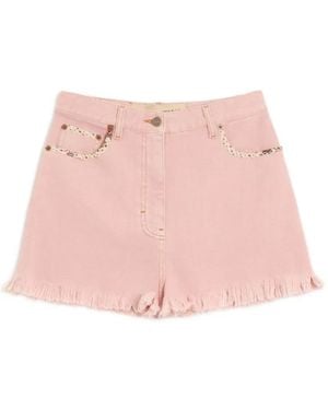Valentino Garavani Floral Frayed Denim Shorts - Pink
