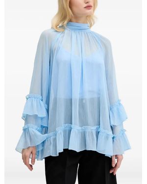 Never Fully Dressed Gerüschtes Oberteil Mit Stehkragen - Blau