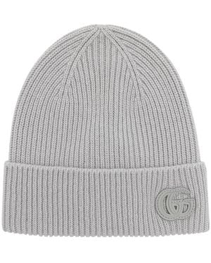 Gucci Gorro de cachemira en canalé con logo GG - Gris