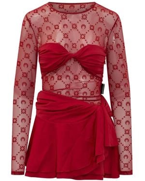 Marine Serre Moonogram Draped Dress - Red