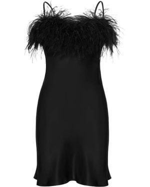 Sleeper Boheme Feather-Trim Minidress - Black