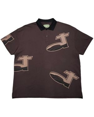DENIM TEARS Logo-Print Pique Polo Shirt - Brown