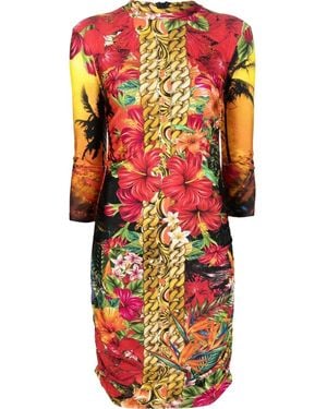 Philipp Plein Hawaii-Print Mock-Neck Dress - Red