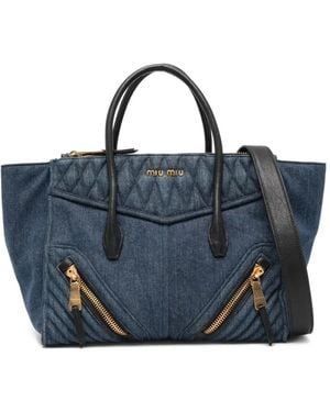 Miu Miu Quilted-panel tote bag - Blau
