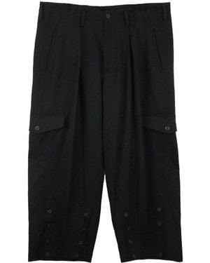 Yohji Yamamoto O-Hem Drop-Crotch Wool Trousers - Black