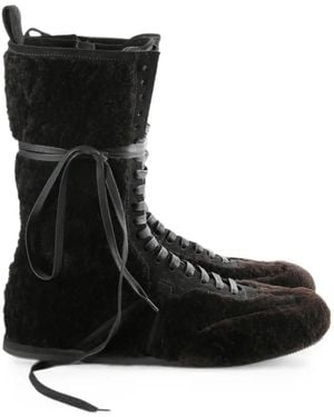 Ann Demeulemeester Fides Shearling Lace-Up Hi-Top Trainers - Black