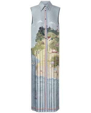Thom Browne Nantucket Midi-Hemdkleid Mit Print - Blau