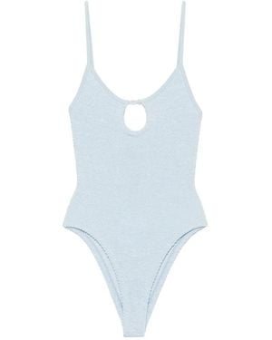 Hunza G Mia Beaded Swim Metallic Crinkle - Blue