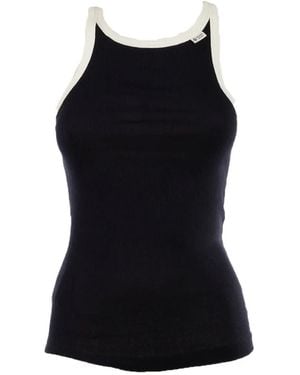 Prada Ribbed-Knit Contrast-Trim Top - Black