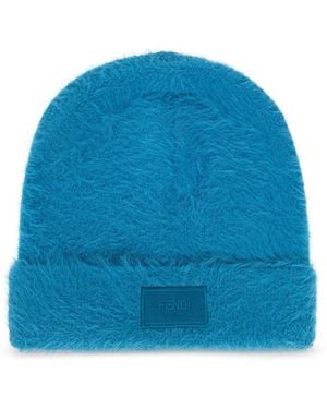Fendi Logo-Patch Beanie Hat - Blue