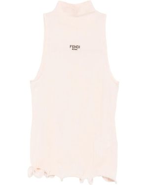 Fendi Ribbed Mock-Neck Top - Pink