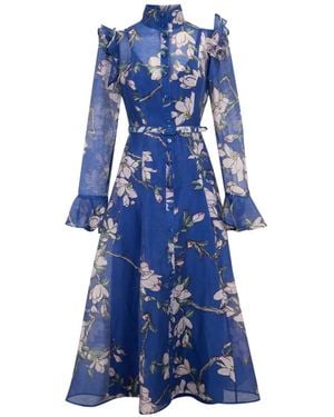 LEO LIN Katrina Ruffled-Detail Floral Midi Dress - Blue