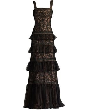 Tadashi Shoji Vestido Shoji bordado con volantes - Negro