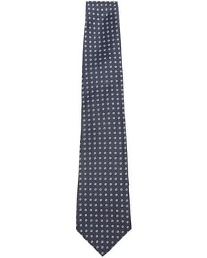 Kiton Geometric-Patterned Silk Tie - Blue
