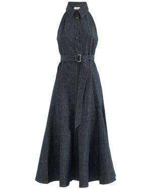 Brunello Cucinelli Twill Jurk Van Katoen Met Denim-Effect En Monili - Blauw