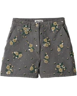 Miu Miu Bermuda-Shorts Mit Verzierungen - Grau