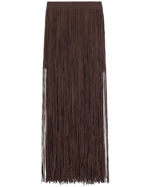 Alysi Fringed Woven-Waistband Maxi Skirt - Brown