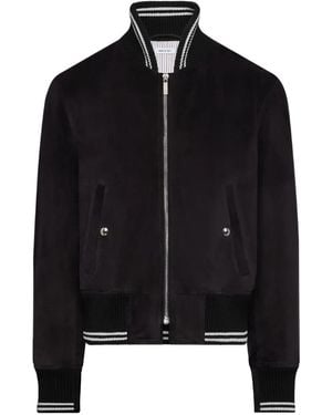 Thom Browne Rib-Knit Suede Bomber Jacket - Black