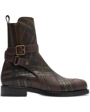 Burberry Check Leather Boots - Brown