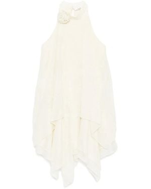 B+ AB Abito Con Orlo A Fazzoletto E Ricamo Butterfly - Bianco