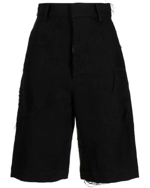 Uma Wang Distressed-Finish Knee-Length Shorts - Black
