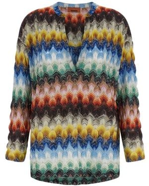 Missoni Lamé Raschel-Knit Blouse - Blue