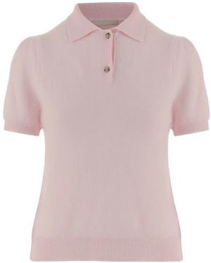 Allude Button Short-Sleeves Polo Shirt - Pink