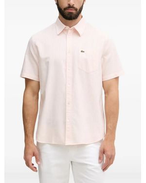Lacoste Camicia A Righe A Maniche Corte - Bianco
