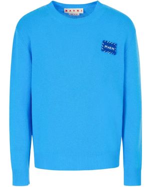 Marni Logo-Patch Crew-Neck Sweater - Blue