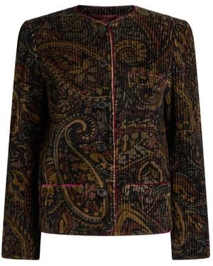 Etro Cotton Corduroy Jacket With Floral Paisley Overprint - Black