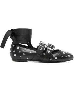 Buffalo Daphne Stud-Embellished Buckled Ballet Flats - White